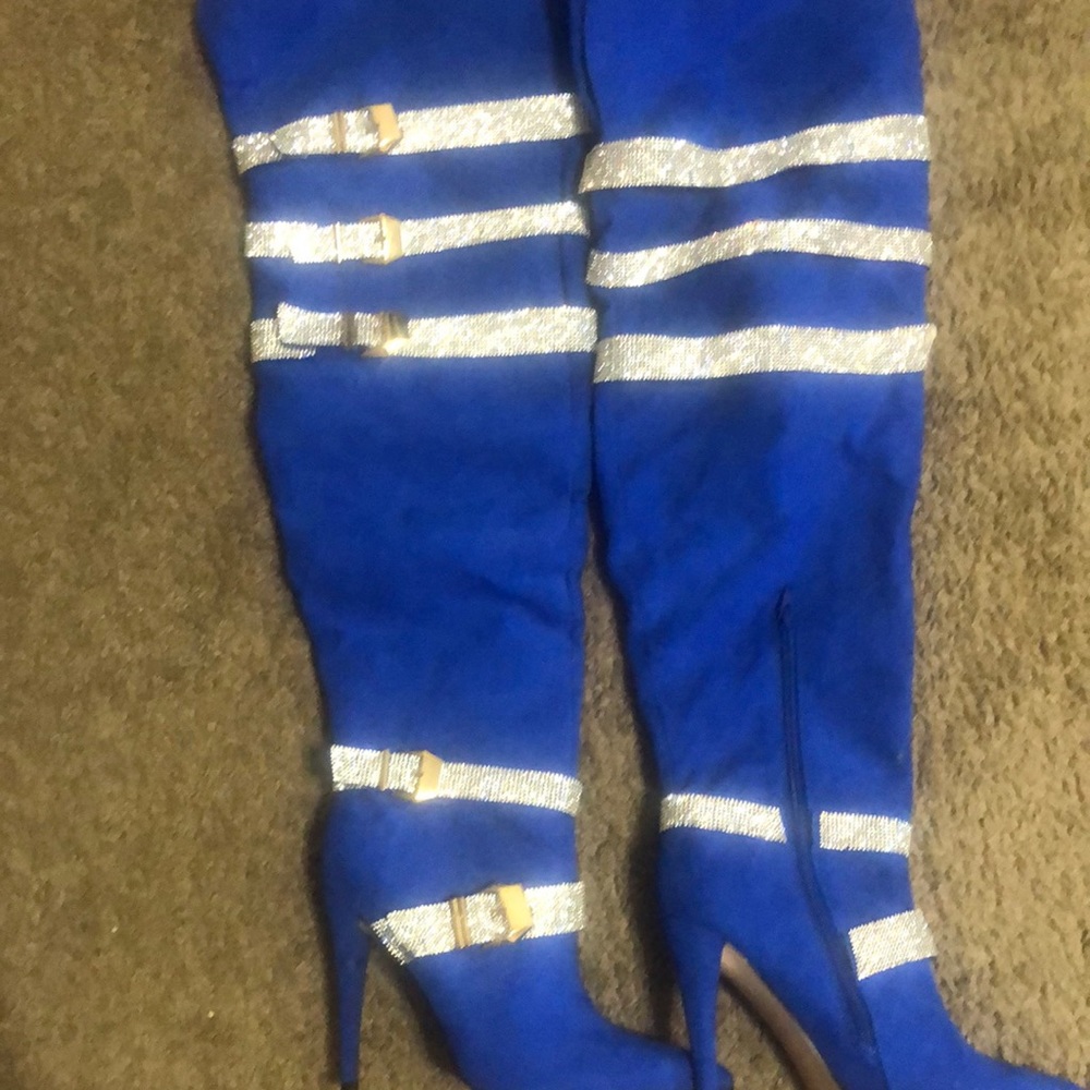 Royal blue Knee high boots .